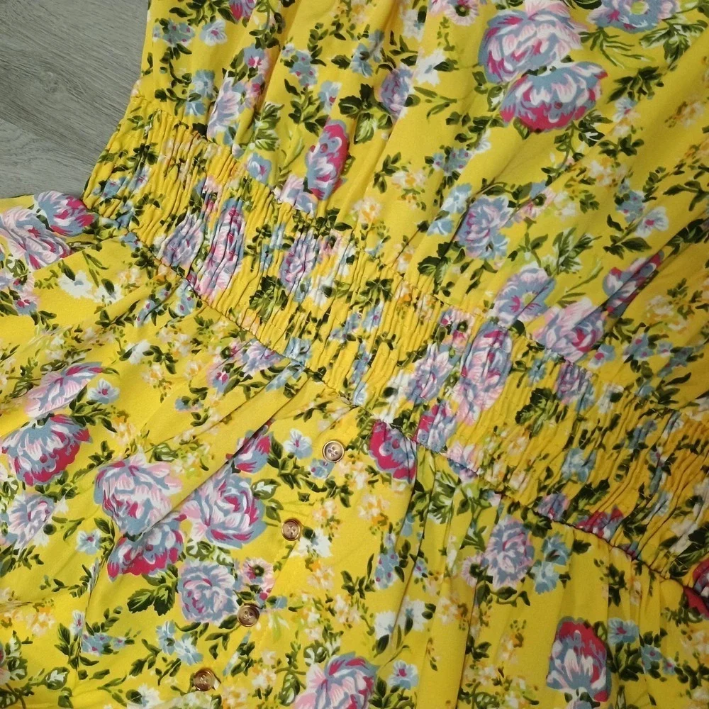 Mph Collection Women's Yellow Floral Cinch Elastic Waist Size 1x Comfy Flowy